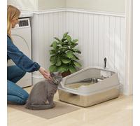 PawHut Litière pour Chats en Acier Inoxydable XXL avec Bord Haut Pelle Facile à Nettoyer Étanche 70x50x30 cm Gris
