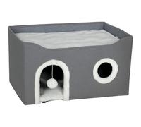 PawHut Lits d'Intérieur Pliables pour Chat, avec Griffoir, Lit Surélevé, 3 Entrées, Jouet Suspendu, 60 x 40 x 34 cm, Gris