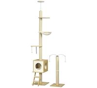 PawHut Lot de 2 arbres à chat sol-plafond hauteur réglable 225-285 cm 4 niveaux Beige