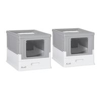 PawHut Lot de 2 Bacs à Litière pour Chat 47,5 x 35,5 x 36,7 cm Gris Blanc | Maison de Toilette Fermé, Pliable, Double Porte Battante et Supérieure, Pelle, Tiroir à Litière, Nettoyage Facile