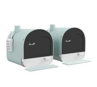 PawHut Lot de 2 Bacs à Litière pour Chat Maison de Toilette 43x44x47cm Vert | Bac à Litière pour Chat, Porte Battante, Pelle Incluse, Filtre Inclus