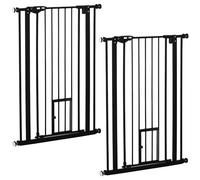 PawHut Lot de 2 barrières de sécurité Animaux de 104H cm avec Porte Fermeture Automatique système de Double Verrouillage sans percage de 74 à 80 cm Acier Noir