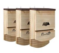 PawHut Lot de 3 Nichoirs Chauve Souris en Bois abri à Chauves-Souris avec Plateforme Rainurée et 2 Chambres Intérieures, Facile à Suspendre, 23 x 9,5 x 36,5 cm Effet Bois Naturel