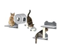 PawHut Lot de 4 Arbres à Chat muraux avec Plateformes, marches, griffoir, perchoir, Maison pour Chatons d'intérieur - Gris
