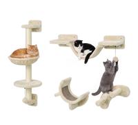 PawHut Lot de 4 étagères murales pour Chat avec hamac - Beige | Griffoirs, échelle douce, marches, plateformes de saut, pour chats d'intérieur, gain de place