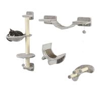 PawHut Lot de 4 étagères pour chats avec grattoir mural pour chats avec hamac, poteaux, grattoirs, escalier souple, plateformes grises