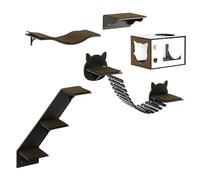 PawHut Lot de 5 étagères murales pour chat, arbre à chat pour intérieur, avec plate-forme incurvée, niche, pont, escaliers, perchoir - Marron