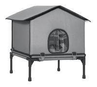 PawHut Maison Chat extérieure étanche isolée, Coussin Chatons Gris | Chenil chat, base surélevée, abri pliable pour chat errant, intérieur extérieur