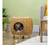 Pawhut Maison de Chat en Rotin d'Eau, Coussin Lavable, 44 cm x 43 cm x 42 cm, Brun clair+Naturel+Gris