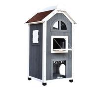 PawHut Maison de Chat pour lit de Chat ou bac à litière, Armoire à Chat, bac à litière intérieur, Bois de Sapin, Toit en Asphalte, Gris, 59 x 55 x 109 cm
