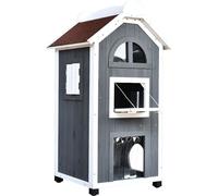 PawHut maison de chat pour lit de chat ou bac à litière, armoire à chat, bac à litière intérieur, bois de sapin, toit en asphalte, gris, 59 x 55 x 109 cm