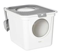 PawHut Maison de toilette pour chat – double porte battante et supérieure, pelle incluse, blanc