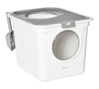 PawHut Maison de Toilette Bac à litière pour Chat 44L x 55l x 39H cm Blanc | Double Porte Battante et Supérieure, Pelle Fourni