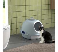 PawHut Maison de Toilette Portable pour Chat tiroir à litière Coulissant Porte battante Lucarne + Pelle fournis dim. 47L x 55l x 44H cm Bleu