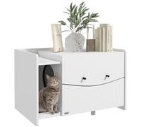 PawHut Maison de Toilette pour Chat avec Compartiment Coulissant, Meuble Cache litière pour Chat, Table d’appoint pour Animal Domestique, Tapis Anti-Sable, 2 Ouvertures d’aération, Blanc
