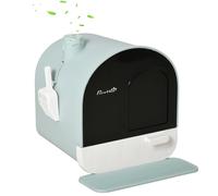 PawHut Maison de toilette pour chat avec tiroir amovible, bac à litière fermé avec tapis anti-trace, pelle, filtre anti-odeur et porte battante, nettoyage facile, 43 x 44 x 47 cm, vert