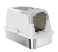 PawHut Maison de toilette pour chat bac à litière fermé bac acier inoxydable, nettoyage facile, 60,4 x 40,4 x 41,8 cm, blanc