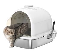 PawHut Maison de Toilette pour Chat, bac à litière fermé, bac en Acier Inoxydable, Anti-fuites, Nettoyage Facile, Sac désodorisant Inclus, Charge 5 kg, 52,4 x 41,3 x 39,9 cm, Blanc