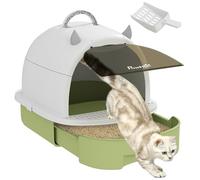 PawHut Maison de Toilette pour Chat, bac à litière fermé Chat, 2 Packs de filtres au Charbon poignée de Transport Porte translucide Nettoyage Facile Vert
