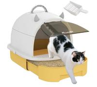 PawHut Maison de Toilette pour Chat, bac à litière fermé Chat, 2 Packs de filtres au Charbon poignée de Transport Porte translucide Nettoyage Facile Jaune