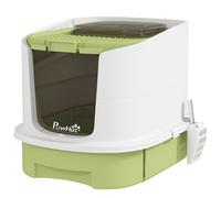 PawHut Maison de toilette pour chat bac à litière fermé chat avec porte translucide pelle incluse 40,5 x 52,5 x 42,5 cm vert