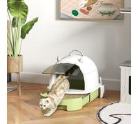 PawHut Maison de toilette pour chat bac à litière fermé chat poignée de transport porte translucide 40,5 x 52 x 39 cm vert