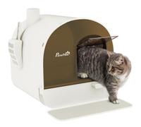 PawHut Maison de Toilette pour Chat Bac à Litière Fermée 43x44x47 Blanc | Tiroir Amovible, Tapis Anti-Trace, Pelle, Filtre Anti-Odeur, Porte Battante, Nettoyage Facile