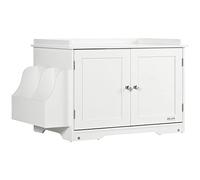 PawHut Maison de Toilette pour Chat Design 2 en 1 Table d'appoint Meuble Cache litière avec cloison Amovible et 2 Portes en Bois 86 x 48 x 52 cm Blanc