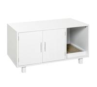 PawHut Maison de Toilette pour Chat, Meuble 2 Portes Cache litière pour Chat, Compartiment Ouvert griffoir, Table d'appoint, 91L x 52l x 50,5Hcm, en Bois Blanc