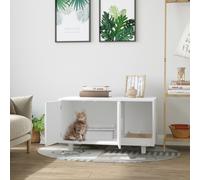 PawHut Maison de toilette pour chat, meuble 2 portes, compartiment griffoir, table d'appoint, 50,5H x 91L x 52l cm, MDF, blanc