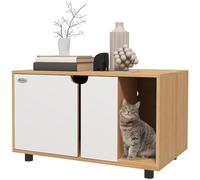 PawHut Maison de Toilette pour Chat, Meuble Cache litière pour Chat, Portes, Table d'appoint pour Animal Domestique, Tapis de Fuite de Sable, 2 Trous d'aération, Style scandinave, Naturel et Blanc