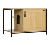 PawHut Maison de toilette pour chat style industriel porte entrée latérale boule suspendue châssis acier aspect bois clair