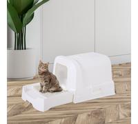 PawHut Maison de Toilette pour Chat Tiroir à Litière Coulissant Porte Battante Filtre Odeur + Pelle Fournis 54 x 42 x 41 cm Blanc aosom france