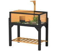 PawHut Maison de tortue en bois avec étagère et fenêtres transparentes, support de lampe, dessus ouvrable, plateau intégré, intérieur, jaune