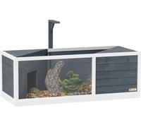 PawHut maison de tortue en bois, enclos pour tortues avec deux maisons principales, partie supérieure rabattable, support de lumière, panneau frontal transparent, 120 x 50 x 40 cm, gris