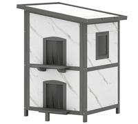 PawHut Maison d'extérieur pour chat, maison en bois pour chats, plusieurs entrées, fenêtre, imperméable, 60 x 60 x 88 cm, Blanc