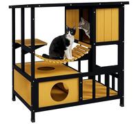 PawHut Maison en Bois imperméable pour 1-2 Chats Jaune 84.5x60x88cm