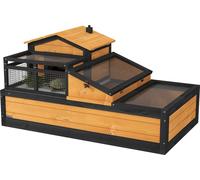 PawHut maison en bois pour tortues, enclos pour tortues avec deux niveaux, dessus rabattable, balcon, cage à reptiles en extérieur pour petits animaux 112 x 65 x 60 cm, jaune