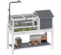 PawHut : Maison en bois pour tortues, terrarium pour reptiles avec support de lampe réglable, toits rabattables, plateau amovible, étagère de rangement et panneaux transparents, abri pour tortues