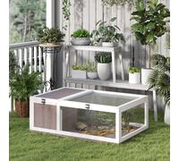 PawHut Maison enclos cage habitat pour petit animal tortues avec 2 espaces 91 x 60,5 x 32 cm bois massif marron clair