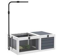 PawHut Maison enclos Cage pour Petit Animal Tortue avec 2 espaces, Support de Lampe réglable, 2 Plateaux coulissants, 81 x 48 x 31,5 cm - Bois Massif Gris