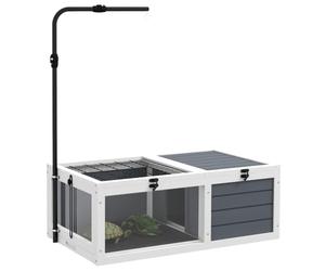 PawHut Maison enclos Cage pour Petit Animal Tortue avec 2 espaces, Support de Lampe réglable, 2 Plateaux coulissants, 81 x 48 x 31,5 cm - Bois Massif Gris