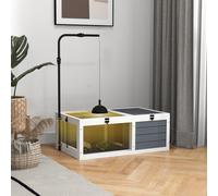 PawHut Maison enclos cage pour petit animal tortue avec 2 espaces support de lampe réglable 81 x 48 x 31,5 cm gris