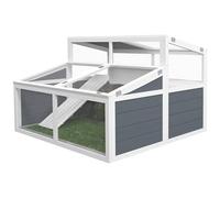 PawHut Maison enclos Cage pour Petit Animal Tortue avec Toit en Polycarbonate, 2 espaces, Rampe, 3 Portes, 115 x 115 x 82 cm - Gris