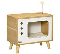 PawHut Maison Niche pour Chat Forme de TV avec Coussin Douillet et Balle rebondissante - 50 x 28 x 43 cm