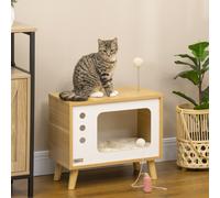 PawHut Maison niche pour chat forme de tv avec coussin douillet et balle rebondissante - 50 x 28 x 43 cm