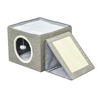 PawHut Maison Niche pour Chat Pliable Panier pour Chat cabane Chat lit pour Chat avec 2 Coussins Moelleux lavables, Boule Suspendue, Planche à gratter 73 x 42 x 34 cm Gris