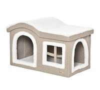 PawHut Maison pliante pour chats, avec couvercle amovible, coussins 2 entrées et fenêtre pour chats, 63,5 x 37 x 40 cm, beige