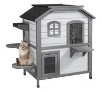 PawHut Maison pour Chat 2 étages extérieure avec Toit ouvrant Blanc