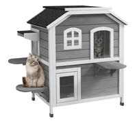 PawHut Maison pour Chat 2 étages extérieure avec Toit ouvrant Gris